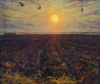 Ромашков Юрий Иосифович. Земля и Солнце. Холст, темпера. 165,8х191. 1987. Пензенская областная картинная галерея имени К.А.Савицкого.
