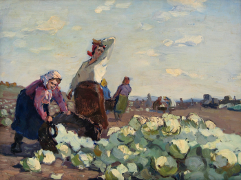 Худоногов Юрий Иванович. На уборке капусты. Холст, масло. 57х76. 1952. Юргинский музей детского изобразительного искусства народов Сибири и Дальнего Востока.