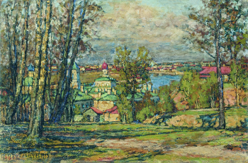 Петровичев Пётр Иванович. Москва с Воробьёвых гор. Фанера, масло. 46х70. 1913. Таганрогский художественный музей.