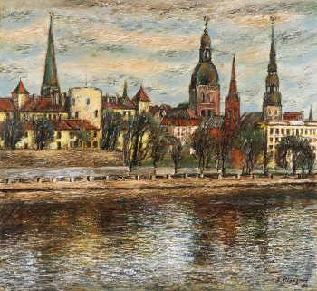Пигознис Янис Владиславович. Рига. Картон, масло. 100х110. 1986. Вятский художественный музей имени В.М. и А.М. Васнецовых.