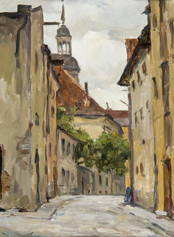 Соколов Михаил Николаевич. Рига. Картон, масло. 24,5х18. 1953. Рязанский государственный областной художественный музей имени И.П.Пожалостина.