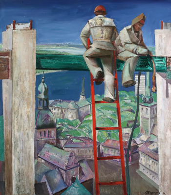 Циркунов Юрий Иванович. Рига строится. Холст, масло. 141,5х125. 1976. Пермская государственная художественная галерея.