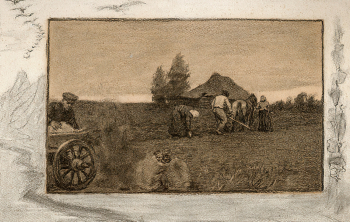 Адам Алкснис. Сбор картофеля. Бумага, уголь. 23,7х37,1. 1890-е. Латвийский национальный художественный музей.