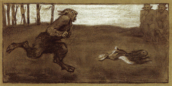 Адам Алкснис. Спешка. Бумага, уголь, пастель. 11х25,3. 1890-е. Латвийский национальный художественный музей.