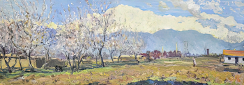 Рушев Николай Константинович. Сталинабад. Цветёт урюк. Картон, масло. 68,8х24,7. 1949. Национальный музей имени Алдан-Маадыр Республики Тыва.