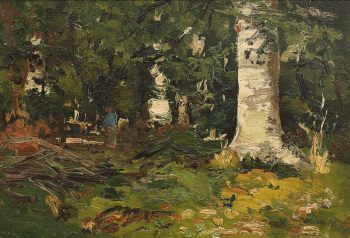 Йон (Ион) Андрееску. Берёзовый лес. Доска, масло. 16х22. Частная коллекция.