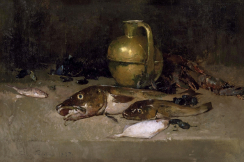 Сорен Эмиль Карлсен. Натюрморт с рыбой. Холст, масло. 82,5х120,6. 1897. Музей изящных искусств (Хьюстон).