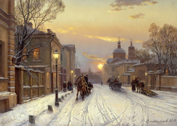 Сатаров Михаил Алексеевич. Морозный вечер в Москве. Холст, масло. 70х50. 1998. Частное собрание.