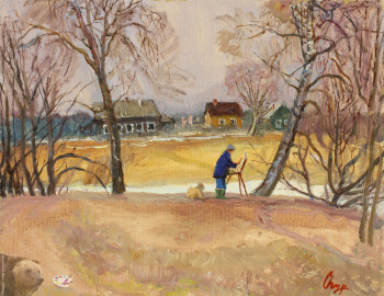 Огурцов Олег Фёдорович. Акритас на пленэре. Холст, масло. 27х35. 1987. Собрание семьи художника.