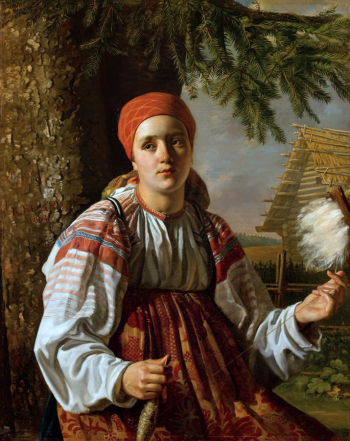 Бодри Карл-Фридрих Петрович. Пряха. Холст, масло. 103х84. 1844. Севастопольский художественный музей имени М.П.Крошицкого.