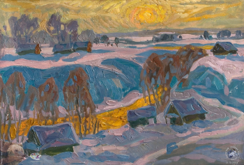 Котов Виктор Иосифович. Закат зимой. Картон, масло. 50х70. 1980. Частное собрание.