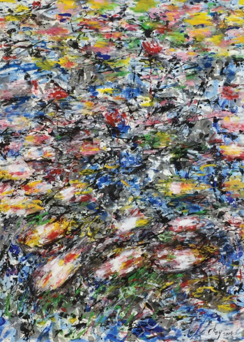 Чой Венг Янг. Кувшинки. Бумага, чернила, акрил. 105х75. 2014. Частная коллекция.