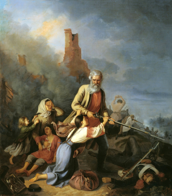 Пржецлавский (Пржцеславский) Константин Леонардович (Леонидович). Русские в 1812 году. Холст, масло. 99х86. 1855. Государственный Бородинский военно-исторический музей-заповедник.