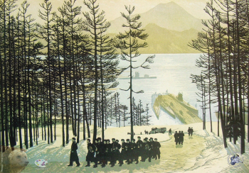 Бибиков Виктор Сергеевич. Возвращение из похода. Бумага, линогравюра. 43х62. 1962. Частное собрание.
