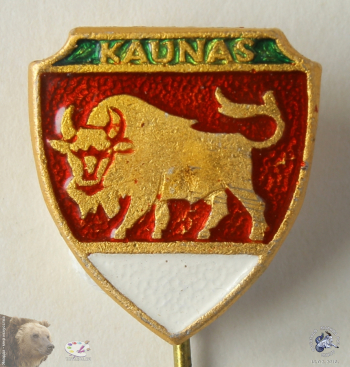 Значок `Kaunas` (Каунас). Герб-щит с изображением быка