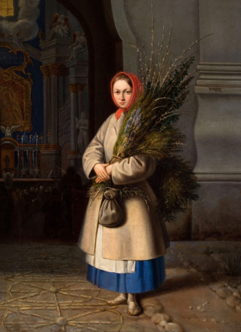 Русецкий Канут Иванович. Вербное воскресенье. Холст, масло. 45х34. 1844. Литовский художественный музей.