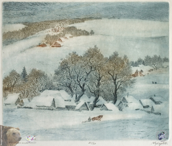 Губарев Виталий Петрович. Белоснежье. Бумага, цветной офорт. 23х28. 1987. Частное собрание.
