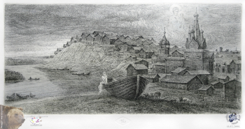 Губарев Виталий Петрович. Северная деревня Кимжа. Бумага, цветной офорт. 18х39,5. 1992. Частное собрание.