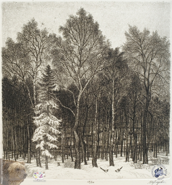 Губарев Виталий Петрович. Сороки. Бумага, офорт. 28х26. 1991. Частное собрание.