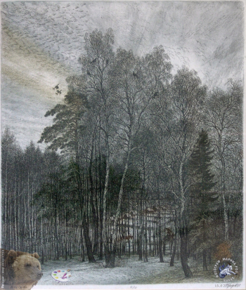 Губарев Виталий Петрович. Тетерева. Бумага, офорт. 1988. Частное собрание.
