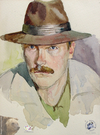Простяков Алексей Семёнович. Автопортрет. Бумага, акварель. 1995. Собрание семьи художника.