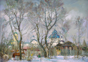 Простяков Алексей Семёнович. Высоцкий монастырь в Серпухове. Холст, масло. 50х70. 2000. Собрание семьи художника.