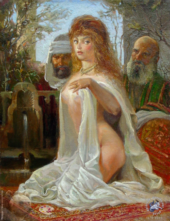 Простяков Алексей Семёнович. Сусанна и старцы (Даниил). Холст, масло. 2000. Собрание семьи художника.