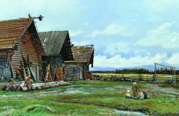 Клодт фон Юргенсбург Михаил Константинович. Деревенский пейзаж. Холст, масло. 1857. Волгоградский музей изобразительных искусств имени И.И.Машкова.