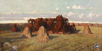 Карапаев Юрий Васильевич. Вечер в полях. Холст, масло. 42х80. 2005. Авторское собрание.