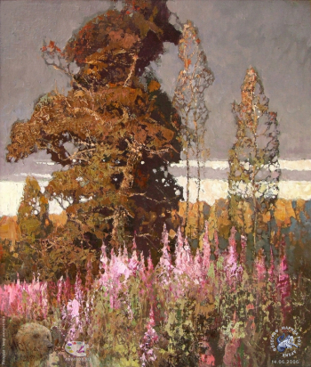 Карапаев Юрий Васильевич. Иван-чай цветёт. Холст, масло. 45х42. 2005. Авторское собрание