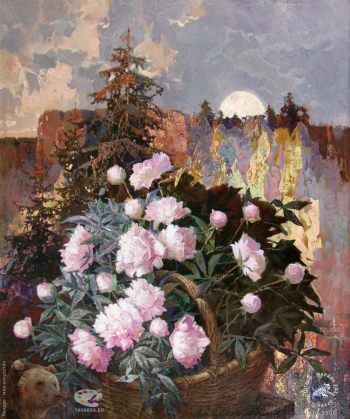 Карапаев Юрий Васильевич. Луна и цветы. Холст, масло. 114х96. 2006. Авторское собрание/