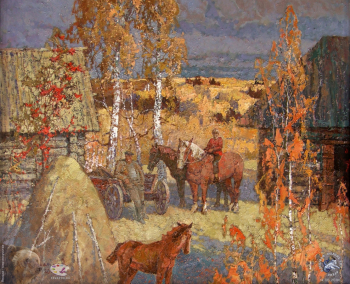 Карапаев Юрий Васильевич. Осень в деревне. Холст, масло. 58х72. 2005. Авторское собрание.