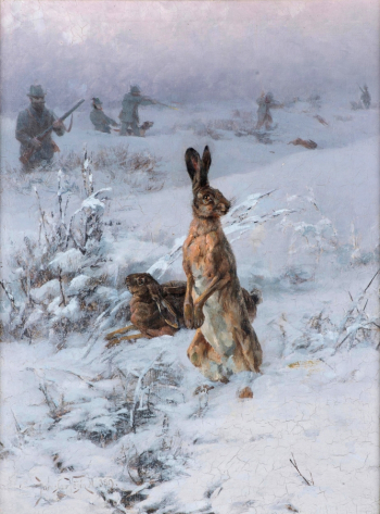 Ярослав Вешин. На охоте. Холст, масло. 33х24,5. 1892. Частная коллекция.