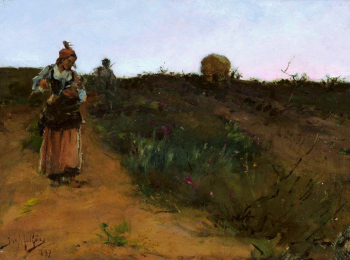 Жузе Мальоа. Возвращение с поля. Доска, масло. 23,5х32. 1897. Национальный музей (Варшава).