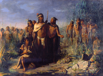Хосе Мария Хара. Основание Теночтитлана (Мехико). Холст, масло. 141,5х196. 1889. Национальный художественный музей (Мехико).