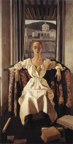 Феличе Казорати. Портрет Сильваны Ченни. Холст, темпера. 205х105. 1922. Частное собрание.