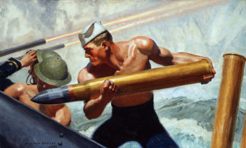 МакКлелланд Барклай. Заряжание орудия. Холст, масло. 1942. Военно-морское командование по истории и наследию (США).