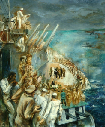 Сидни Саймон. Капитуляция Японии. Бумага, акварель. 1944. Центр военной истории армии США.