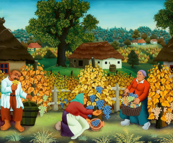 Иван Генералич. Сбор винограда. Стекло, масло. 61,5х49. 1961. Частная коллекция.
