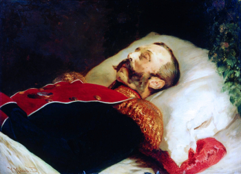 Маковский Константин Егорович. Портрет Александра II на смертном одре. Холст, масло. 61х85. 1881. Государственная Третьяковская галерея.
