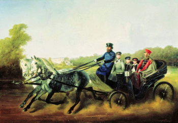 Сверчков Николай Егорович. Катание в коляске (Александр II с детьми). Холст, масло. 19 век. Ярославский художественный музей.