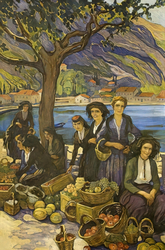 Киселёва Елена Андреевна. Базар в Которе. Холст, масло. 150х100. 1925. Воронежский областной художественный музей имени И.Н.Крамского.