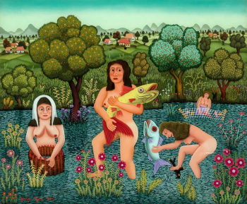 Йосип Генералич. Рыбачки. Стекло, смешанная техника. 1971. Частная коллекция.