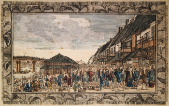 Аодо Дэндзэн. Рыбный рынок у моста Нихонбаши. 19 век. Городской музей Кобе.