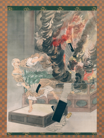 Кобаяси Киётика. Ярость монаха Райго. Свиток, чернила. 108х78,7. 1900. Метрополитен-музей.