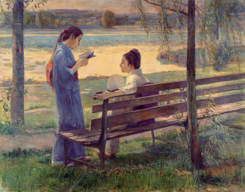 Фудзисима Такэдзи. Отдых у пруда. Холст, масло. 152х194,4. 1897. Музей Токийского университета искусств.