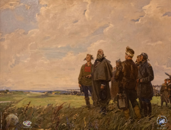 Дубинчик Александр Михайлович. Н.Е.Жуковский среди молодых советских лётчиков. Холст, масло. Научно-мемориальный музей профессора Н.Е.Жуковского.