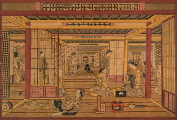 Тории Киётада. Интерьер дома в квартале Ёсивара. Бумага, ксилография. 1740-е. Метрополитен-музей.