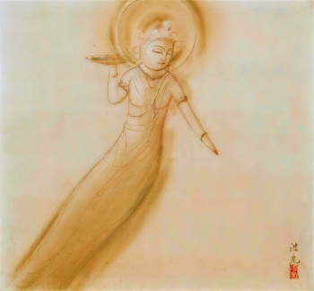 Ириэ Хако. Цветы. Шёлк, чернила. 37,8х41. Частная коллекция.