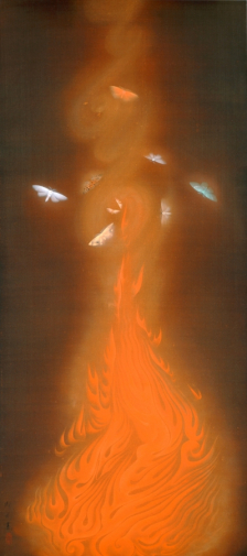 Хаями Гёсю. Танец пламени. Шёлк, чернила. 120,3х53,8. 1925. Музей Яматанэ (Токио).
